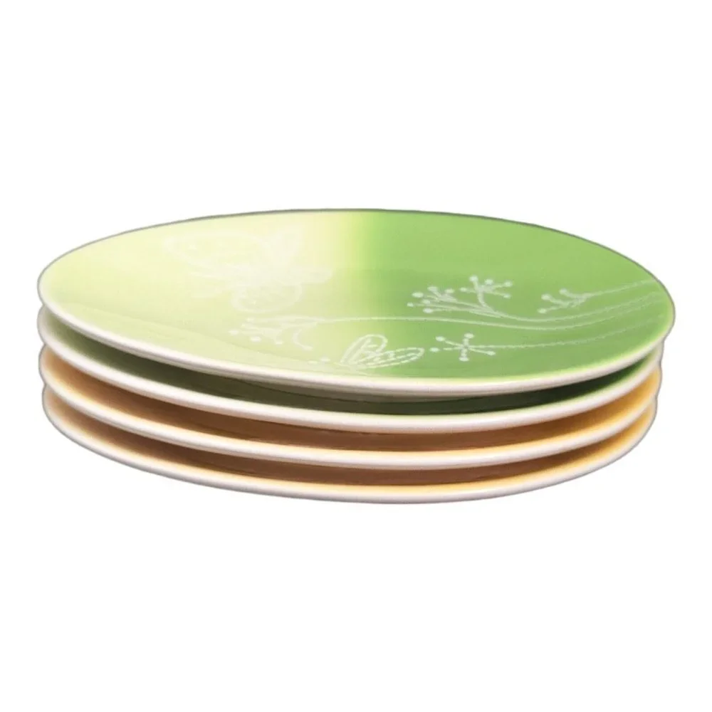 Crate & Barrel Green Egg Shape Plate spring easter Embossed 8x6” set of 4